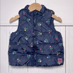 GAP EUC Navy Floral Print Zip Up Puffer Vest